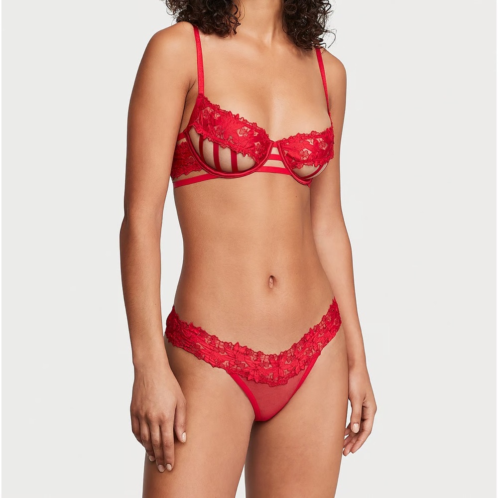 NWT Victoria’s Secret Ziggy Glam Floral Embroidery Crotchless Thong Panty. - Picture 3 of 6